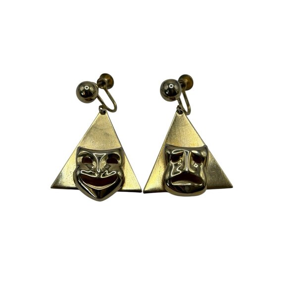 Alice Vintage Earrings Comedy & Tragedy Drama Theatre Masks Gold Tone Screw Back - Picture 12 of 16